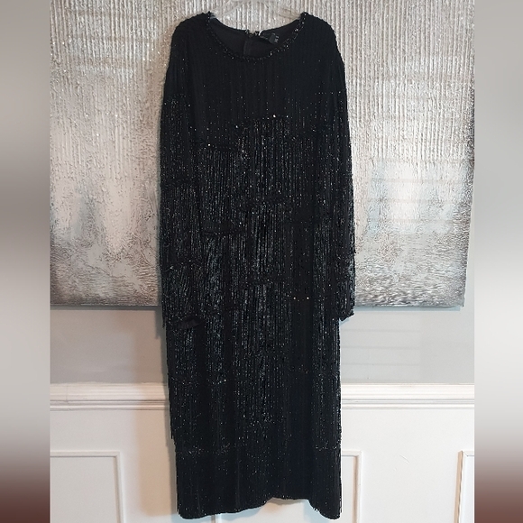 Asos Design Curve All Over Embellished Panelled Fringe Formal  Midi Dress Sz-20 - Picture 2 of 8